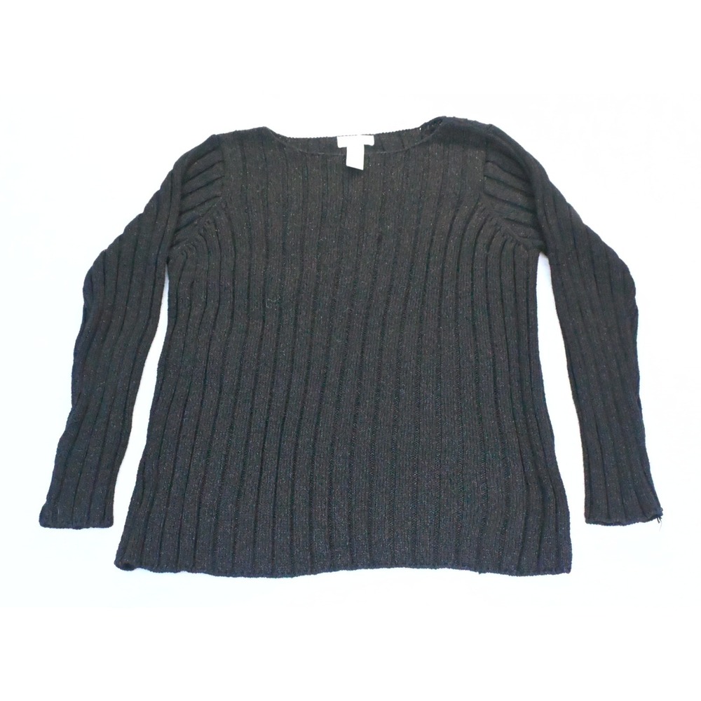 Jones New York Sport Vintage 90s Womens 1X Black Boat Neck Sweater Metallic Rib
